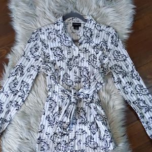 Black and white printed button down blouse
